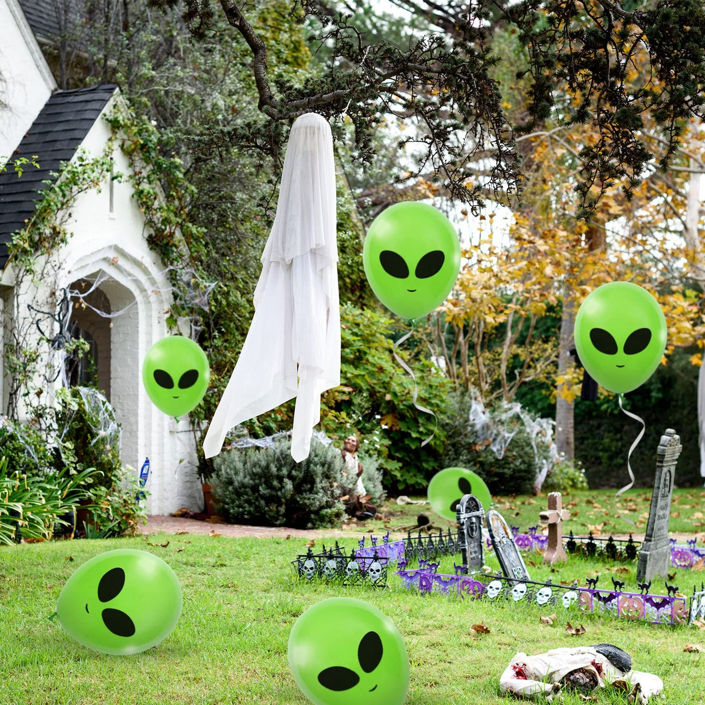 65Pcs Alien Balloons Green Alien Party Latex Balloons UFO