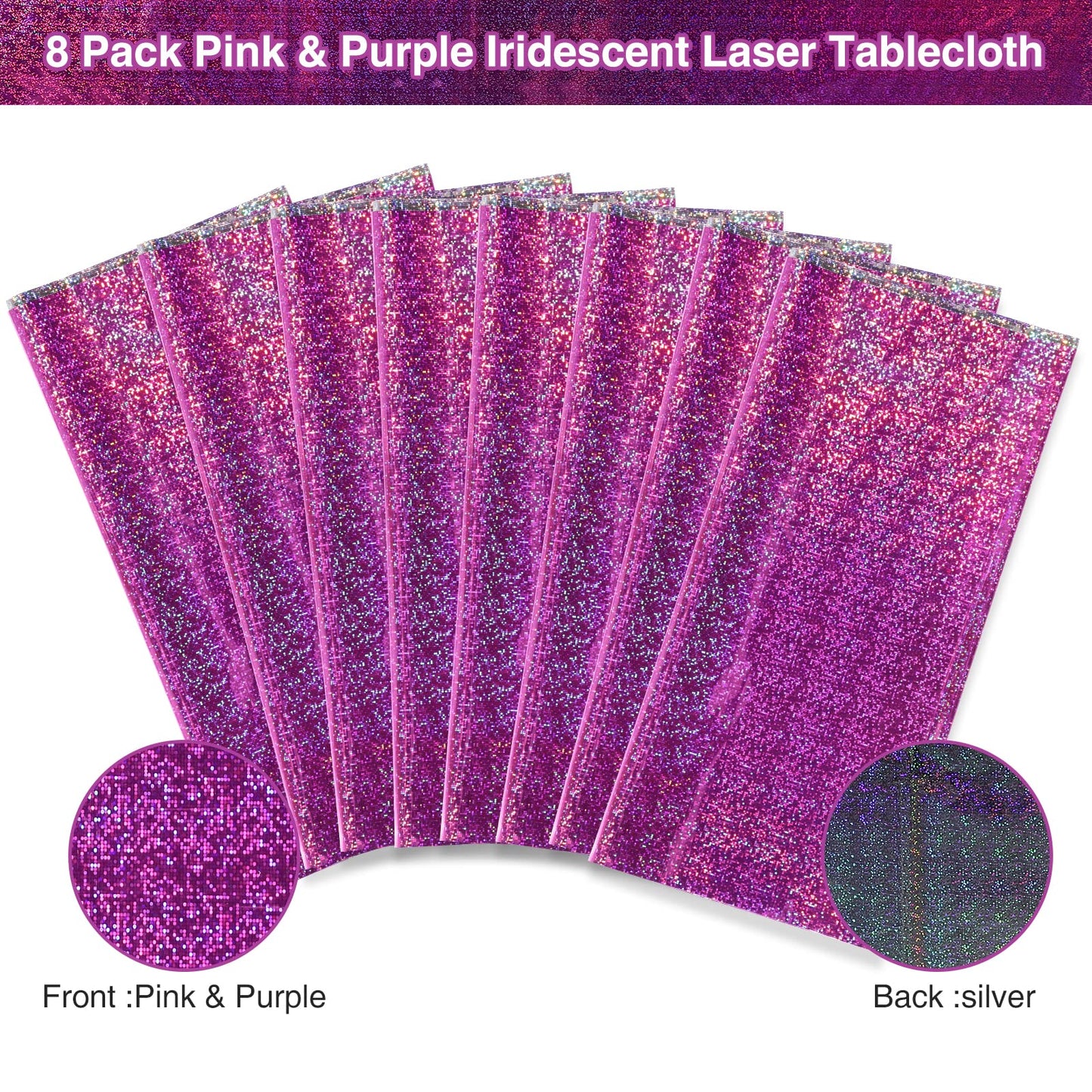 8 Pack Iridescence Plastic Tablecloths Shiny Disposable Laser
