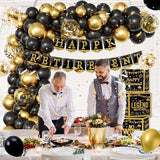 Happy Retirement Party Decorations Kit for Men Women Black Gold