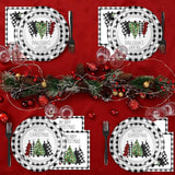 96 Pieces Buffalo Plaid Christmas Tree Tableware Set for Christmas
