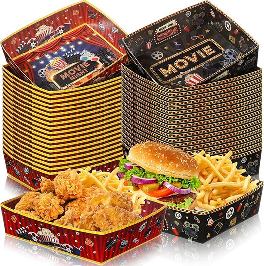 48 Pcs Movie Night Snack Tray 5 Lbs Large Disposable Paper Food Tray