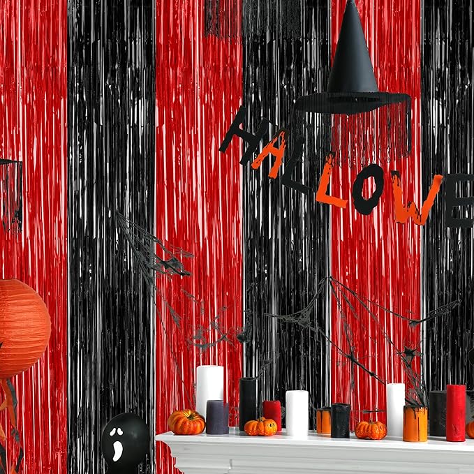4 Pack Halloween Wall Backdrop, 3.28 FT x 7.05 FT Red and Black Party