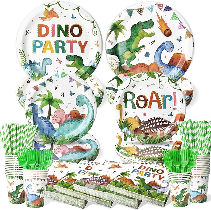 300 Pcs Dinosaur Plates and Napkins Serves 50 Guests Dinosaur