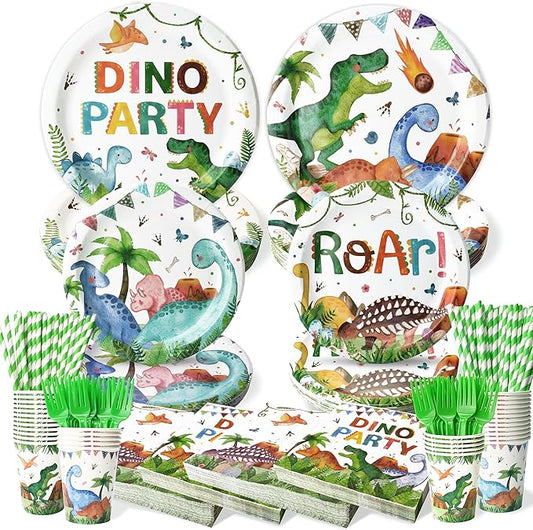 300 Pcs Dinosaur Plates and Napkins Serves 50 Guests Dinosaur