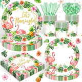 120 Pcs Flamingo Birthday Party Supplies Tropical Luau Hawaiian