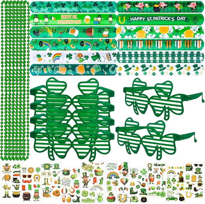 58Pcs St Patricks Day Party Favors with Shamrock Necklaces Glasses