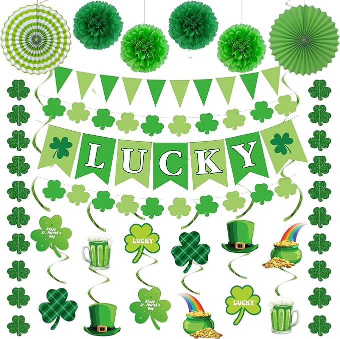 St Patrick's Day Decorations Kit Shamrock Garlands Hanging Swirls