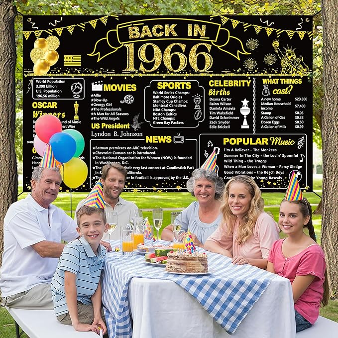 DARUNAXY 60th Birthday Black Gold Party Decoration, Back in 1966