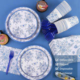 durony 144 Pieces Blue and White Flower Disposable Tableware Set 9