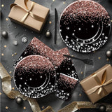 Xigejob Rose Gold And Black Party Decorations Tableware - Glitter
