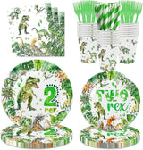 206 Pcs Dinosaur 2nd Birthday Party Supplies Green Dino Two Rex