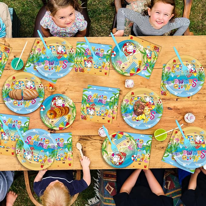 96 Pcs Hello Summer Beach Party Plates Napkins Tableware Set End of