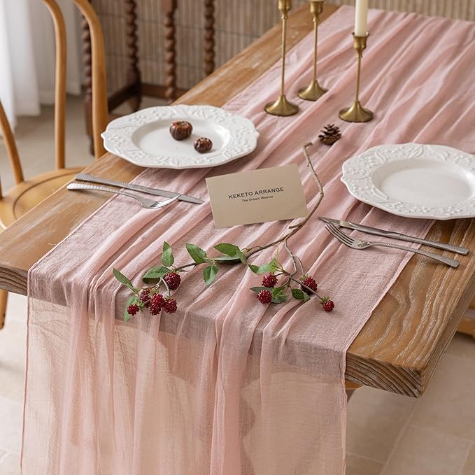 Keketoarrange 6pcs Dusty Pink Gauze Rustic Cheesecloth Table Runner