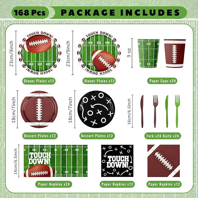 Football Party Decorations Tableware 168pcs Football Plates and