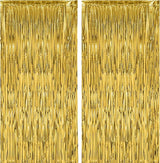 Voircoloria 2 Pack Gold Foil Fringe Backdrop Curtains, Tinsel
