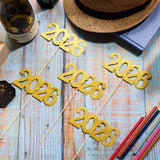 12 Pieces Glitter 2026 Centerpiece Sticks Gold Double Sided 2026