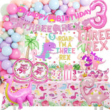 Pink Dinosaur Party Supplies For Girls 3rd Birthday Decorations