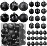 PREXTEX 36 Piece Christmas Ornaments Set - Black Shatterproof Balls