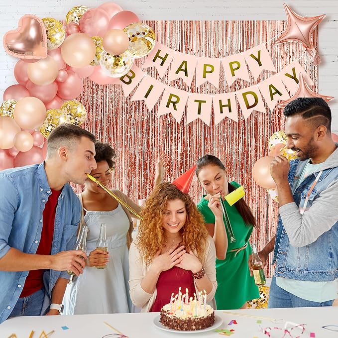 Woman Lady Rose Gold Birthday Party Decorations Rose Gold