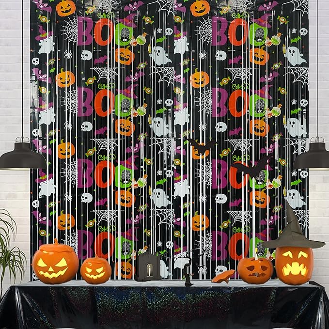 Boo Theme Streamers Party Backdrop GREATRIL Halloween Decorations