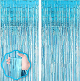 Voircoloria 2 Pack 3.3x8.2 Feet Light Blue Foil Fringe Backdrop