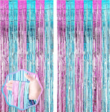 Voircoloria 2 Pack 3.3x8.2 Feet Blue and Pink Foil Fringe Backdrop