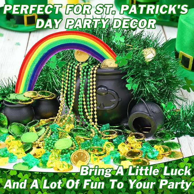 329 Pcs St Patrick's Day Cauldron Kettle Set Shamrock Gem Plastic