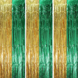 Voircoloria 3 Pack 3.3 x 8.2 ft Green and Gold Foil Fringe Backdrop