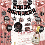 Rose Gold and Black Birthday Decorations Party Supplies Kit with
