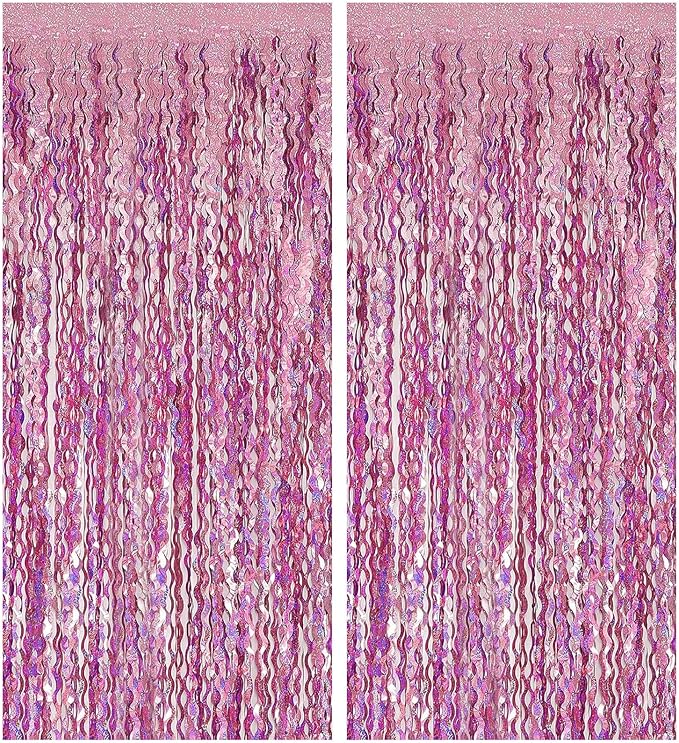 Pink Streamers Fringe Backdrop Tinsel Foil Fringe Curtains Wavy