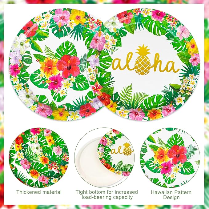 100 Pcs Hawaiian Paper Napkins Plates Tropical Luau Party Supplies 9