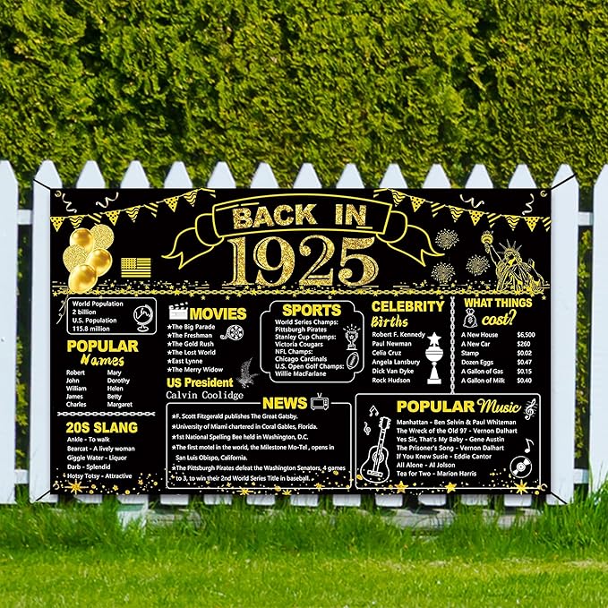 DARUNAXY 101st Birthday Black Gold Party Decoration, Back in 1925