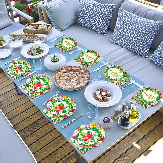 100 Pcs Hawaiian Paper Napkins Plates Tropical Luau Party Supplies 9