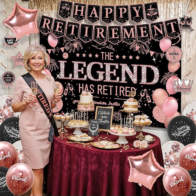 Retirement Party Decorations Women Black and Pink Happy Retirement