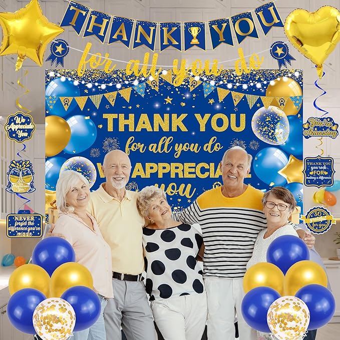 Vlipoeasn We Appreciate You Banner Decorations, Blue Gold Thank You