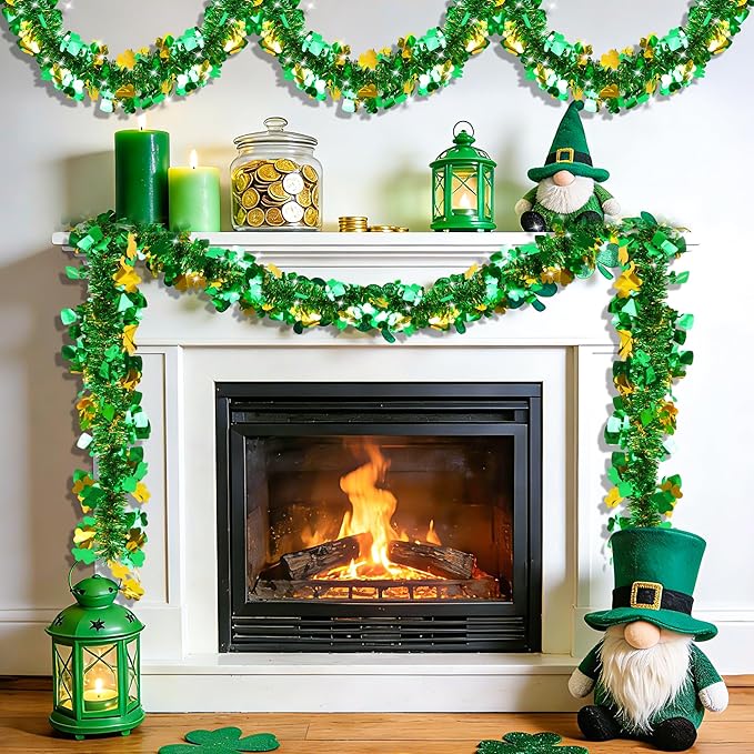 50 FT St Patricks Day Decorations Shamrock Garland Decor Green Gold