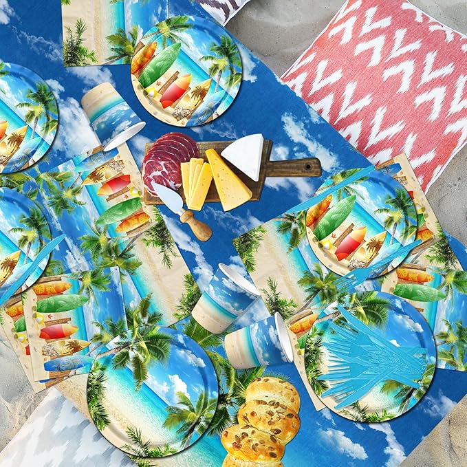 Beach Birthday Party Decorations 142PCS Beach Party Paper Plates