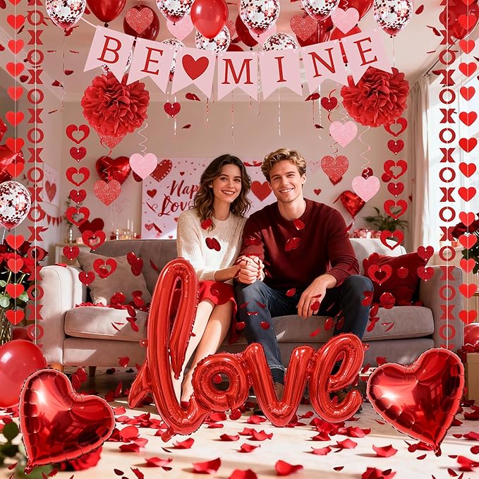 67Pcs Red Valentine's Day Decoration Set BE MINE Banner Foil Love