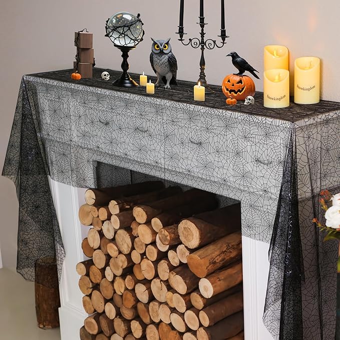 Snowkingdom Halloween Table Runner, 10 FT Black Spider Web Runners