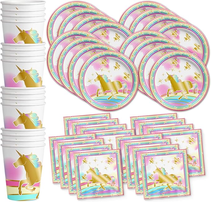 Gold Rainbow Unicorn Pegasus Birthday Party Supplies Set Plates