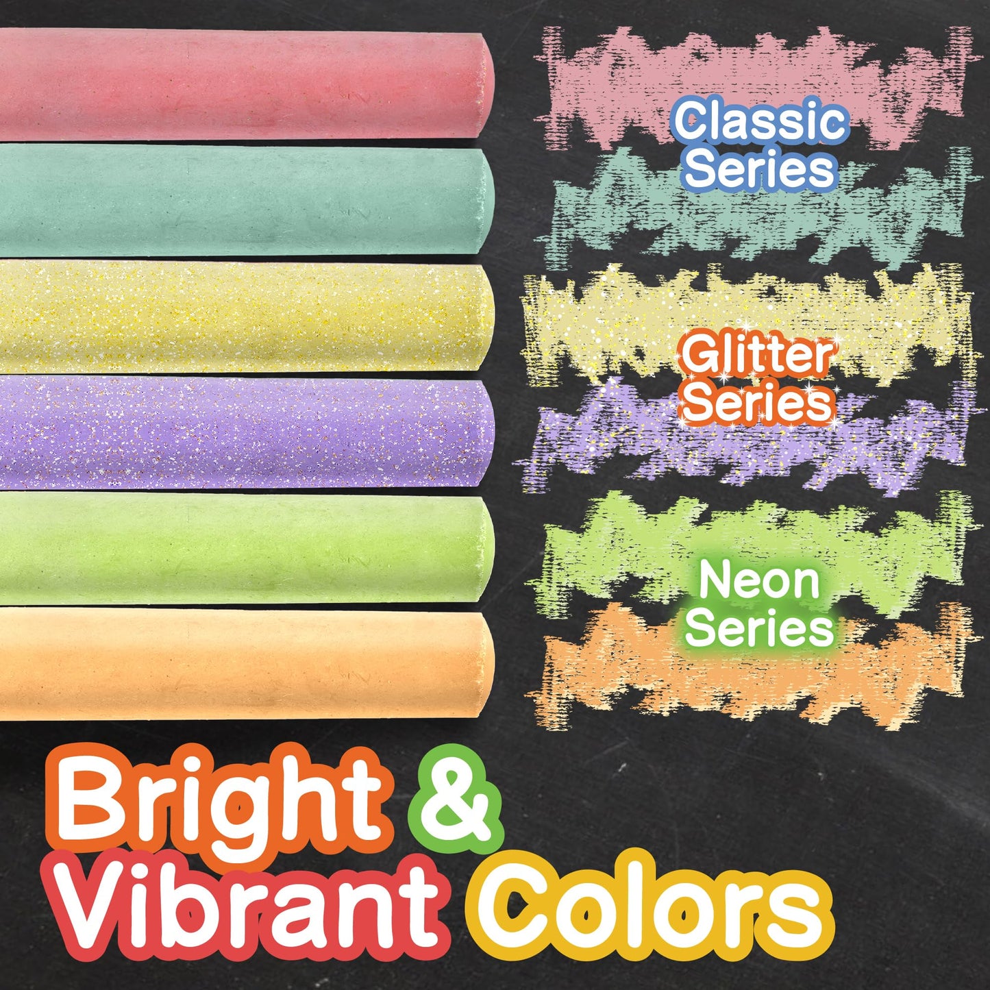 160 PCS Sidewalk Chalk for Kids - 14 Colors, 10 Glitter, 10 Neon