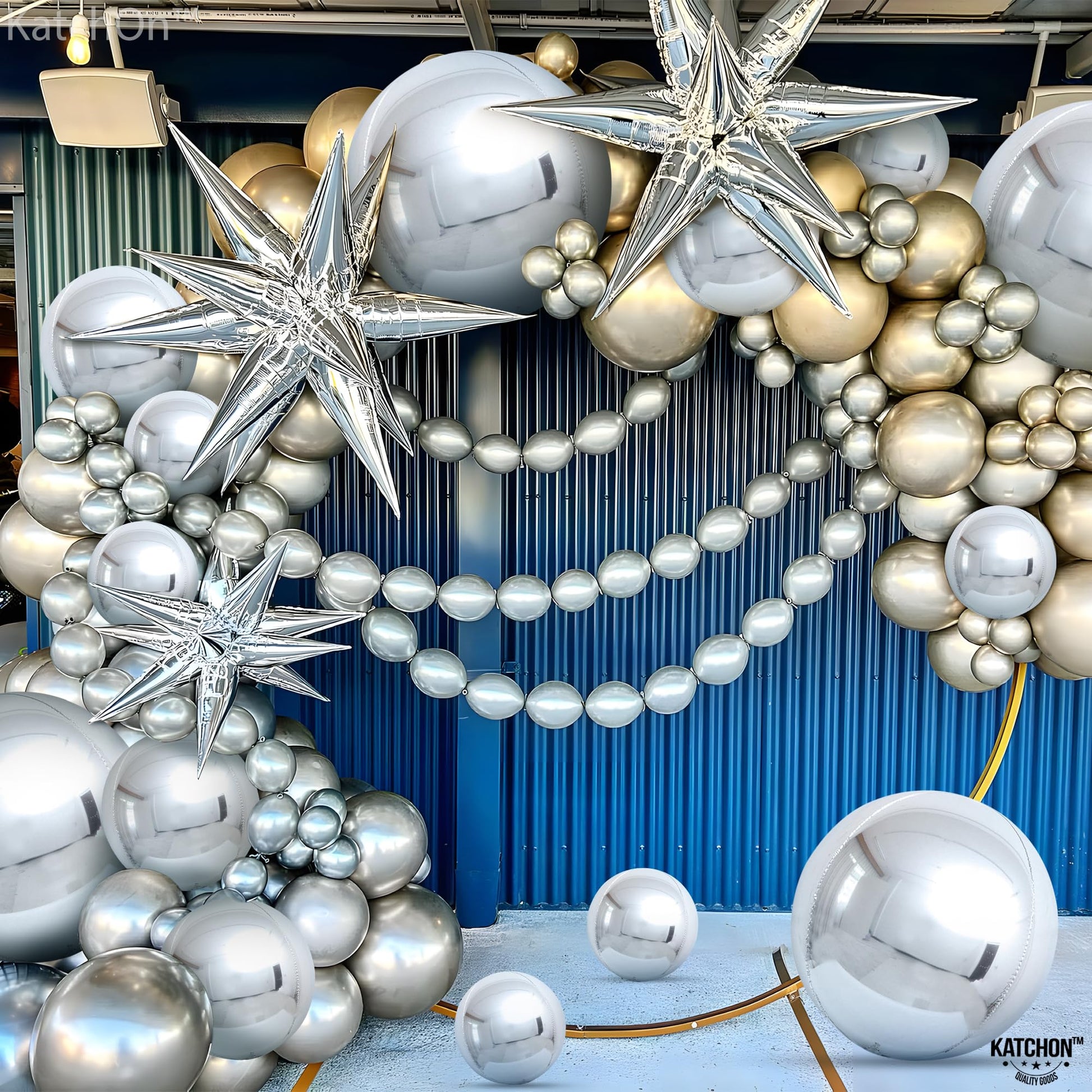 Metallic Silver Balloons - 22 Inch, Pack of 14 | 4D Round Foil