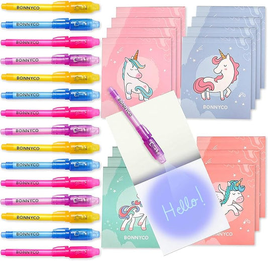 Invisible Ink Pen and Notebook Pack 16 Unicorn Party Favors for Kids