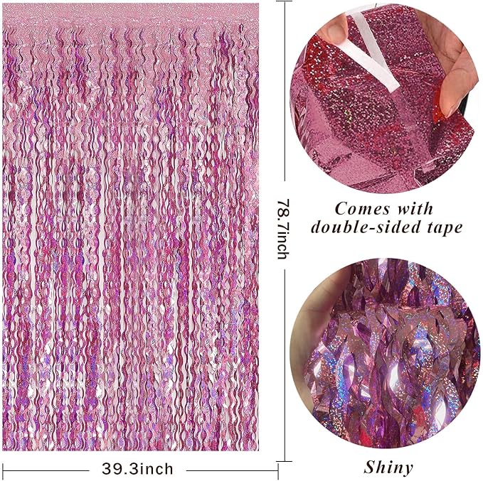 Pink Streamers Fringe Backdrop Tinsel Foil Fringe Curtains Wavy