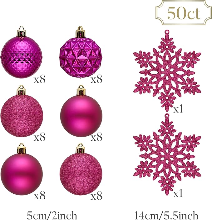 Valery Madelyn Christmas Tree Decorations Ornament Set, 50ct 2 Inches