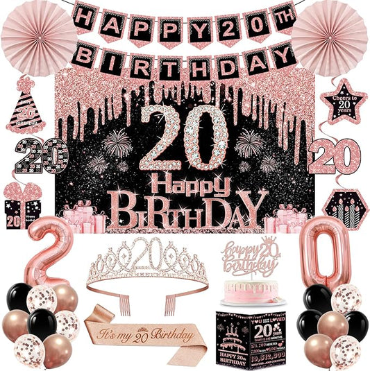 20th Birthday Decorations for Girls 32PCS 20th Birthday Party