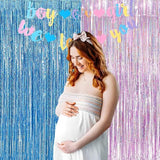 BRAVESHINE Pink Blue Tinsel Foil Fringe Curtains - 2Pcs 3.2x8.2ft