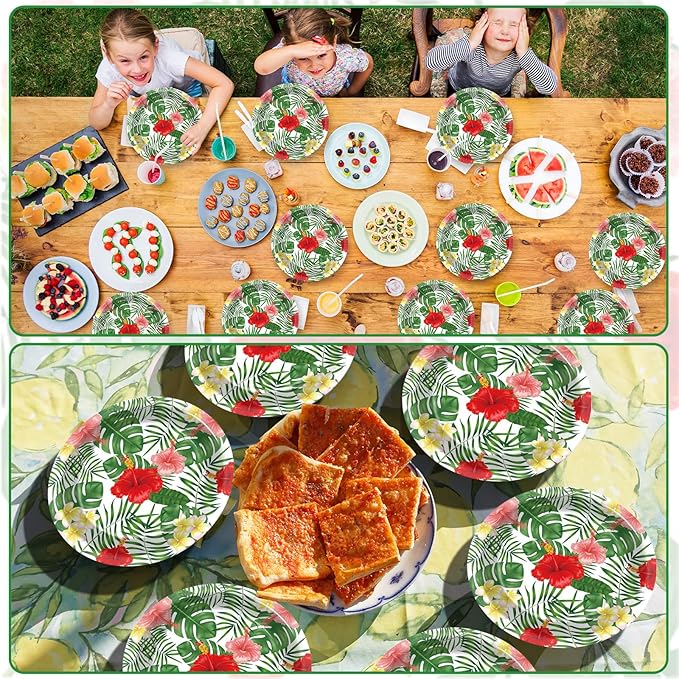 100pcs 7inch Aloha Floral Plates Hawaiian Luau Party Supplies