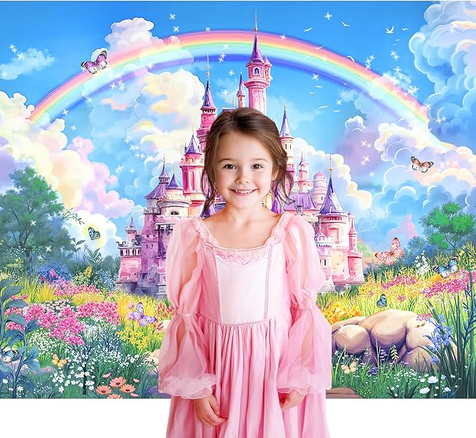 Newsely Princess Birthday Party Backdrop 7Wx5H Photography Castle