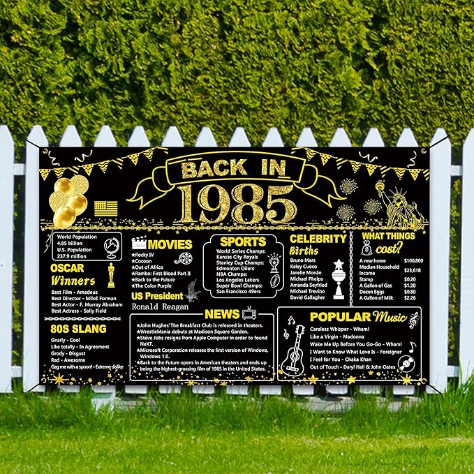 DARUNAXY 41st Birthday Black Gold Party Decoration, Back in 1985